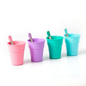 Set x4 Vasos Cucurucho+Cucharas Plast.Duzzi