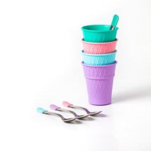 Set x4 Vasos Cucurucho+Cucharas Plast.Duzzi