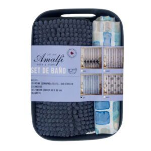 Set Baño 2030 Cortina+Ganchos+Alfombra+Canast.