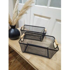 Canasto 8029M Metal Mgo.Madera 33x21x13 *