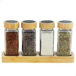Especieros x 4 Vidrio 485 Bamboo c/Bandeja*